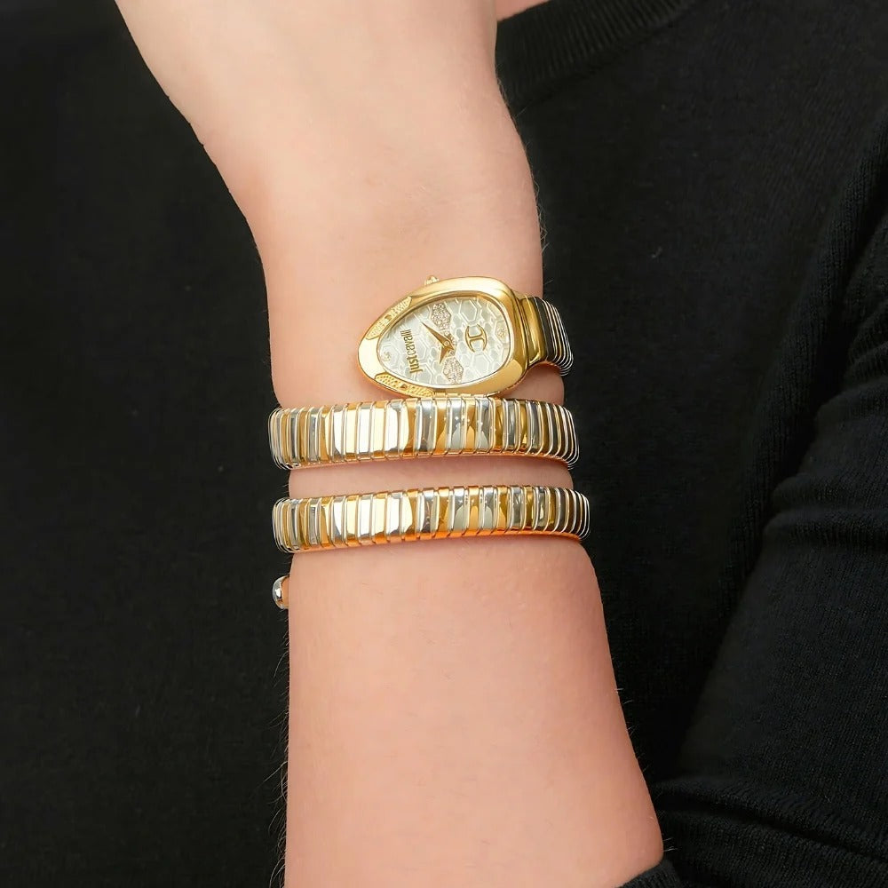 Just Cavalli Cosenza Silver Dial Gold Steel Strap Watch For Women - JC1L232M0025