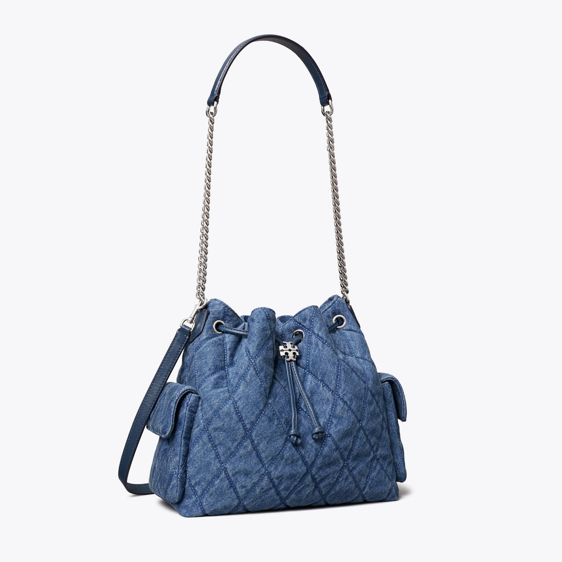 TORY BURCH  CHARLIE QUILTED SUEDE DRAWSTRING SHOULDER BAG(small)