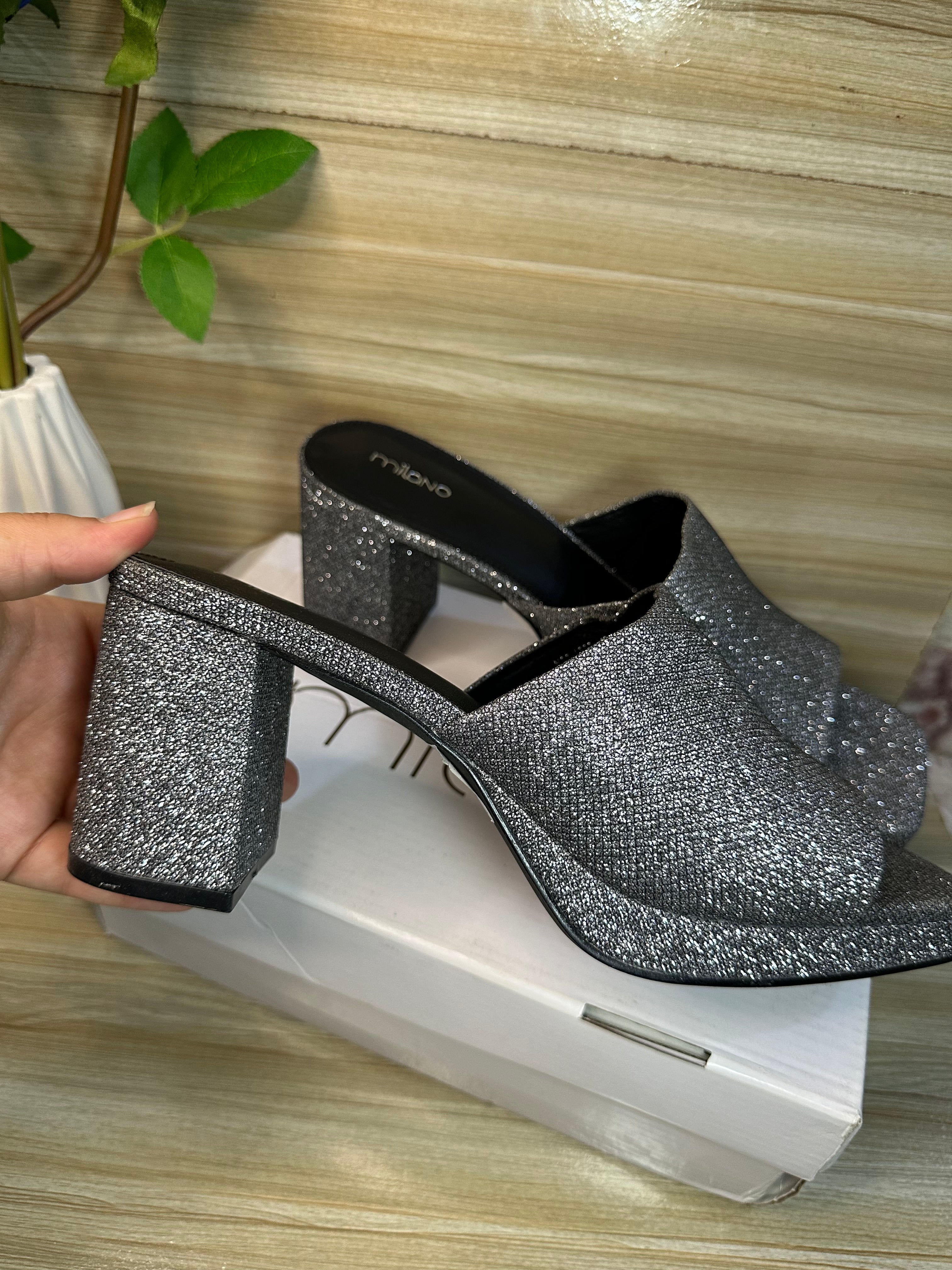 Milano chunky silver heels