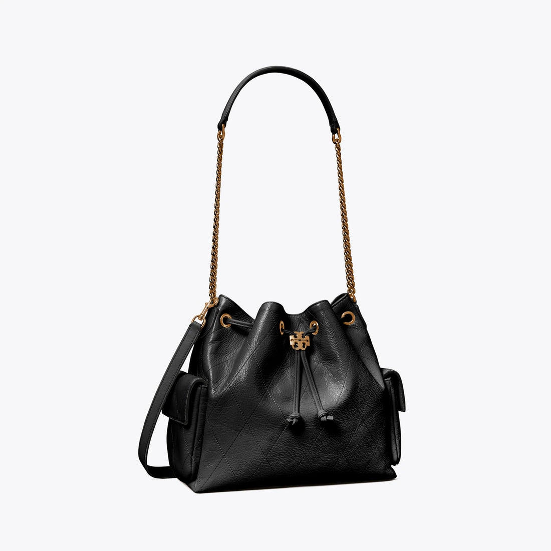 TORY BURCH  CHARLIE QUILTED SUEDE DRAWSTRING SHOULDER BAG(small)