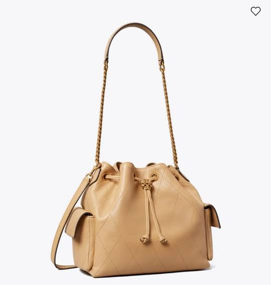TORY BURCH  CHARLIE QUILTED SUEDE DRAWSTRING SHOULDER BAG(small)