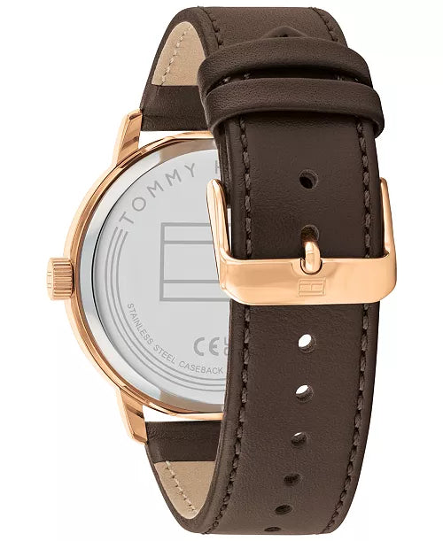 Tommy hilfigher Men's Brown Leather Strap Watch 44mm