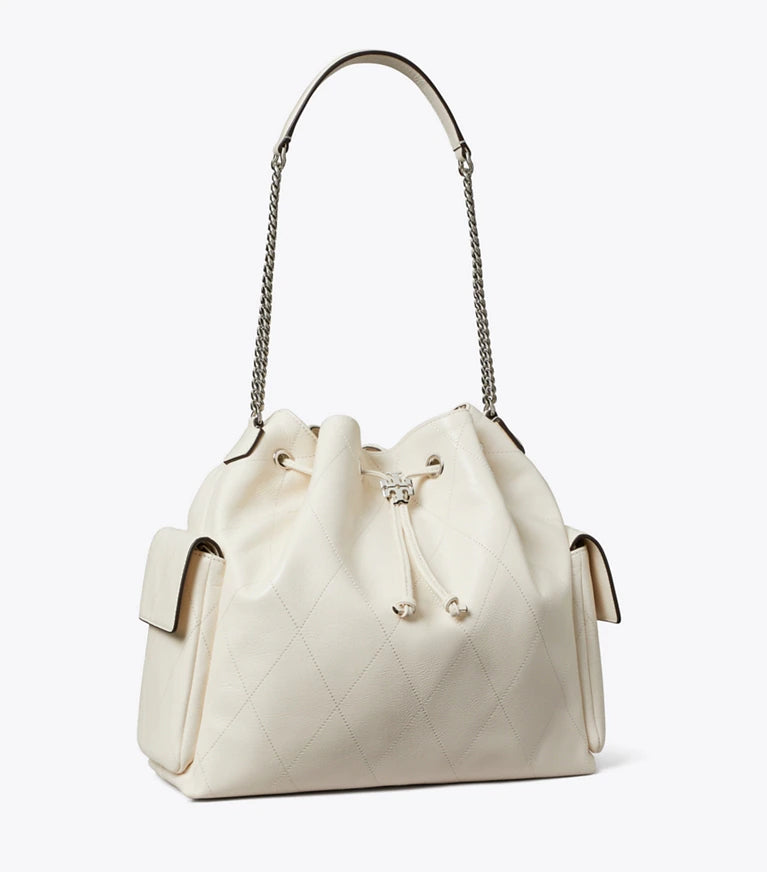 TORY BURCH  CHARLIE QUILTED SUEDE DRAWSTRING SHOULDER BAG(large)