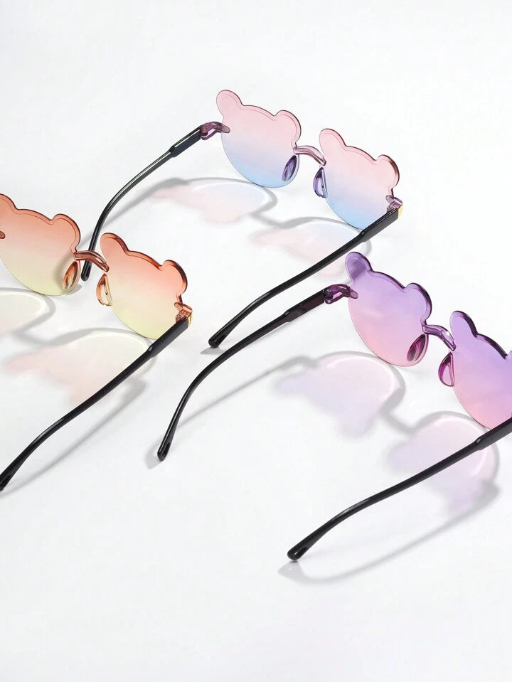 3pcs Children's Cute Bear Ear Design Fashion Gradient Fashion Glasses For Daily Wear