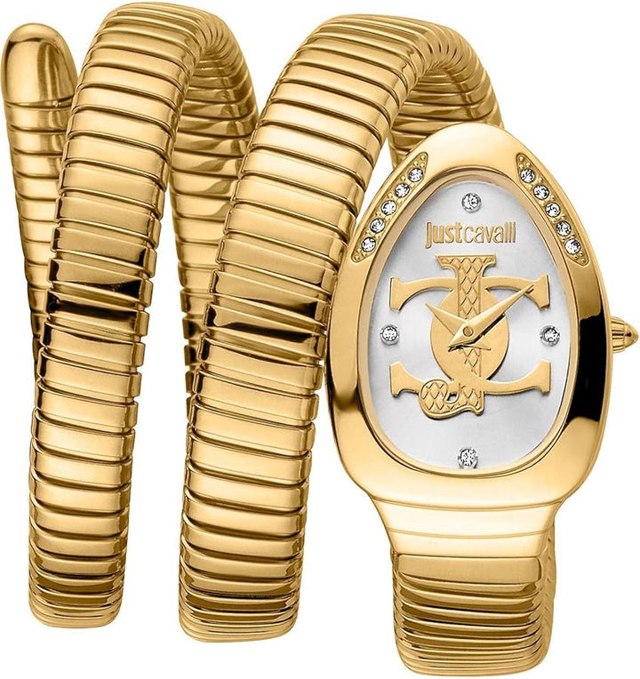 Just Cavalli Cosenza Silver Dial Gold Steel Strap Watch For Women - JC1L232M0025
