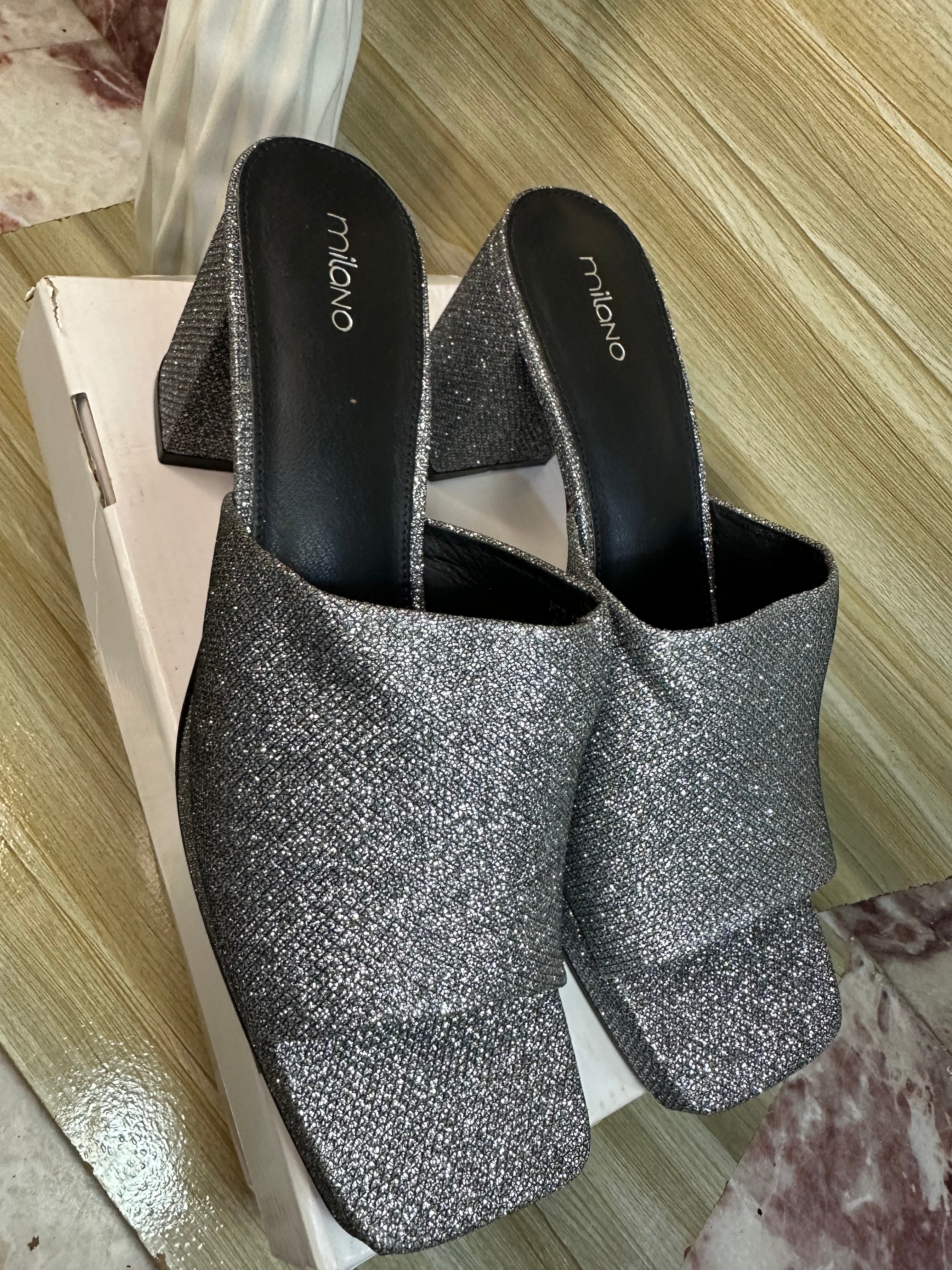 Milano chunky silver heels