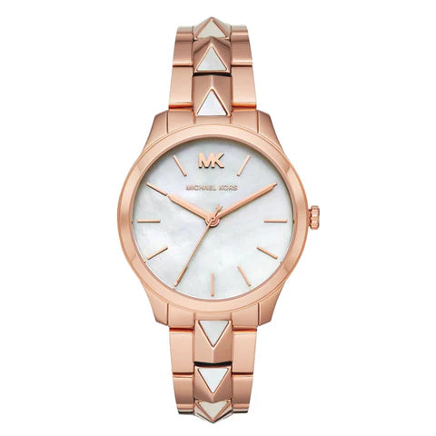Michael Kors Runway Rose Gold Stainless Steel Mother of pearl Dial Quartz Watch for Ladies - MK-6671