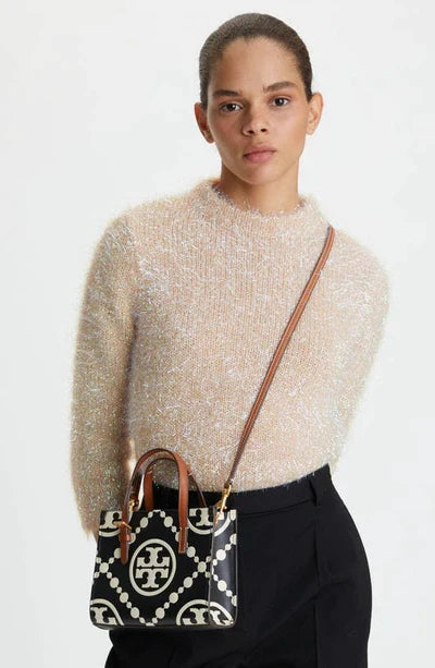 TORY BURCH MINI T MONOGRAM CONTRAST EMBOSSED SQUARE TOTE