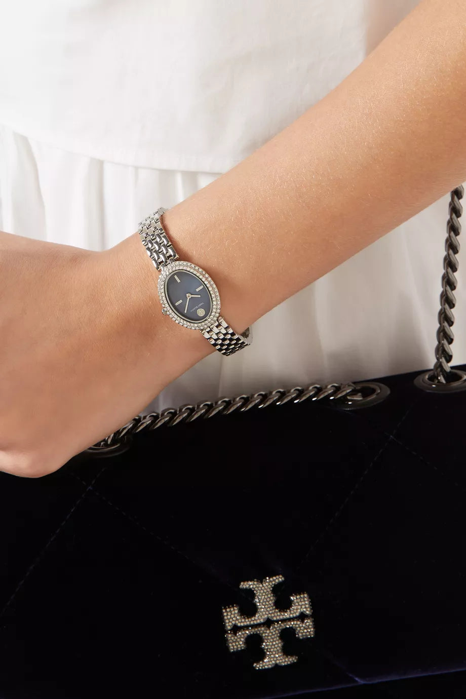 TORY BURCH Oval Stainless Quartz Watch, 22 x 28mm