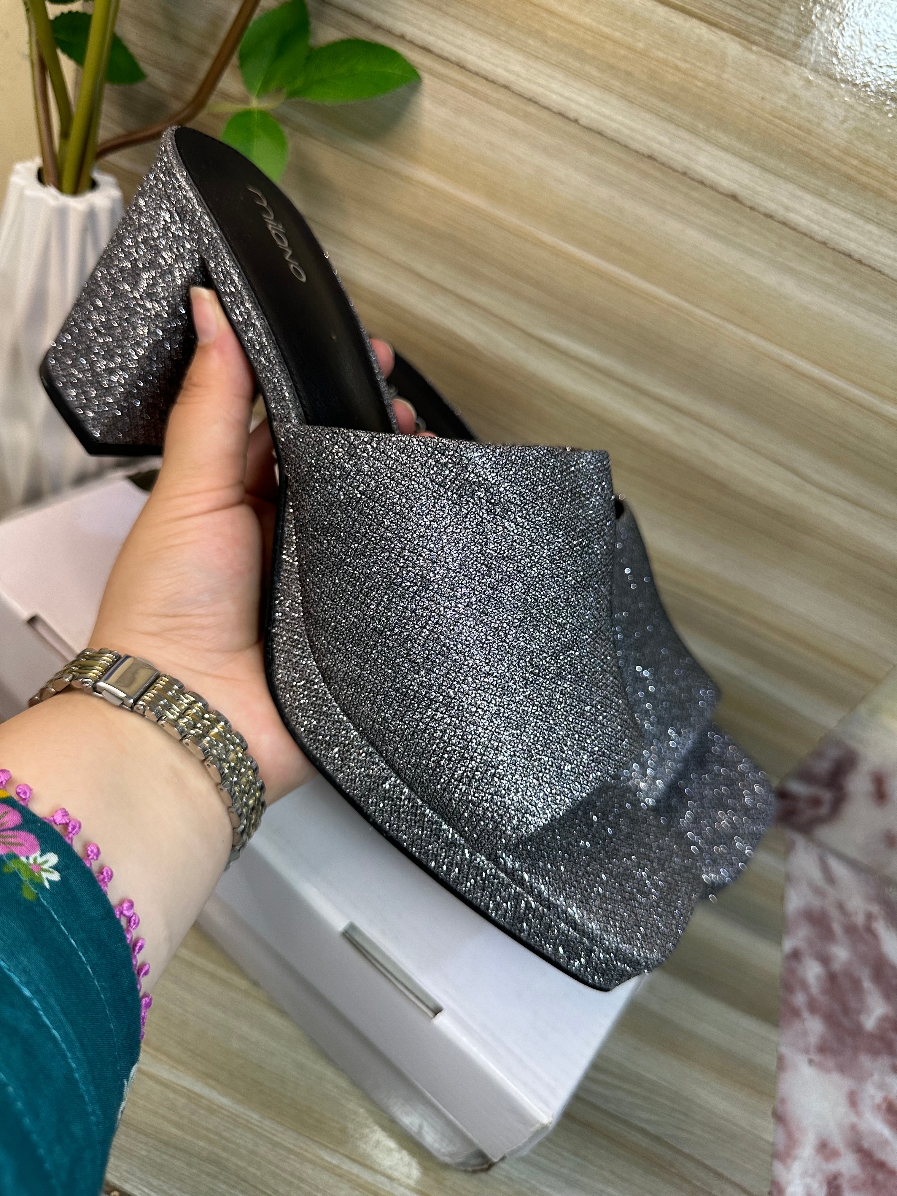 Milano chunky silver heels