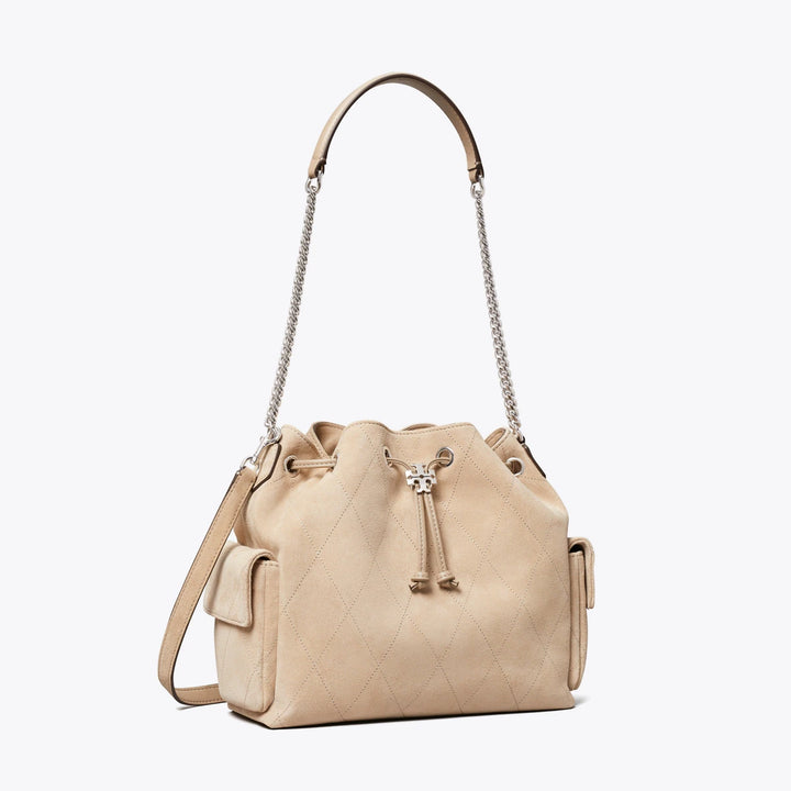 TORY BURCH  CHARLIE QUILTED SUEDE DRAWSTRING SHOULDER BAG(small)
