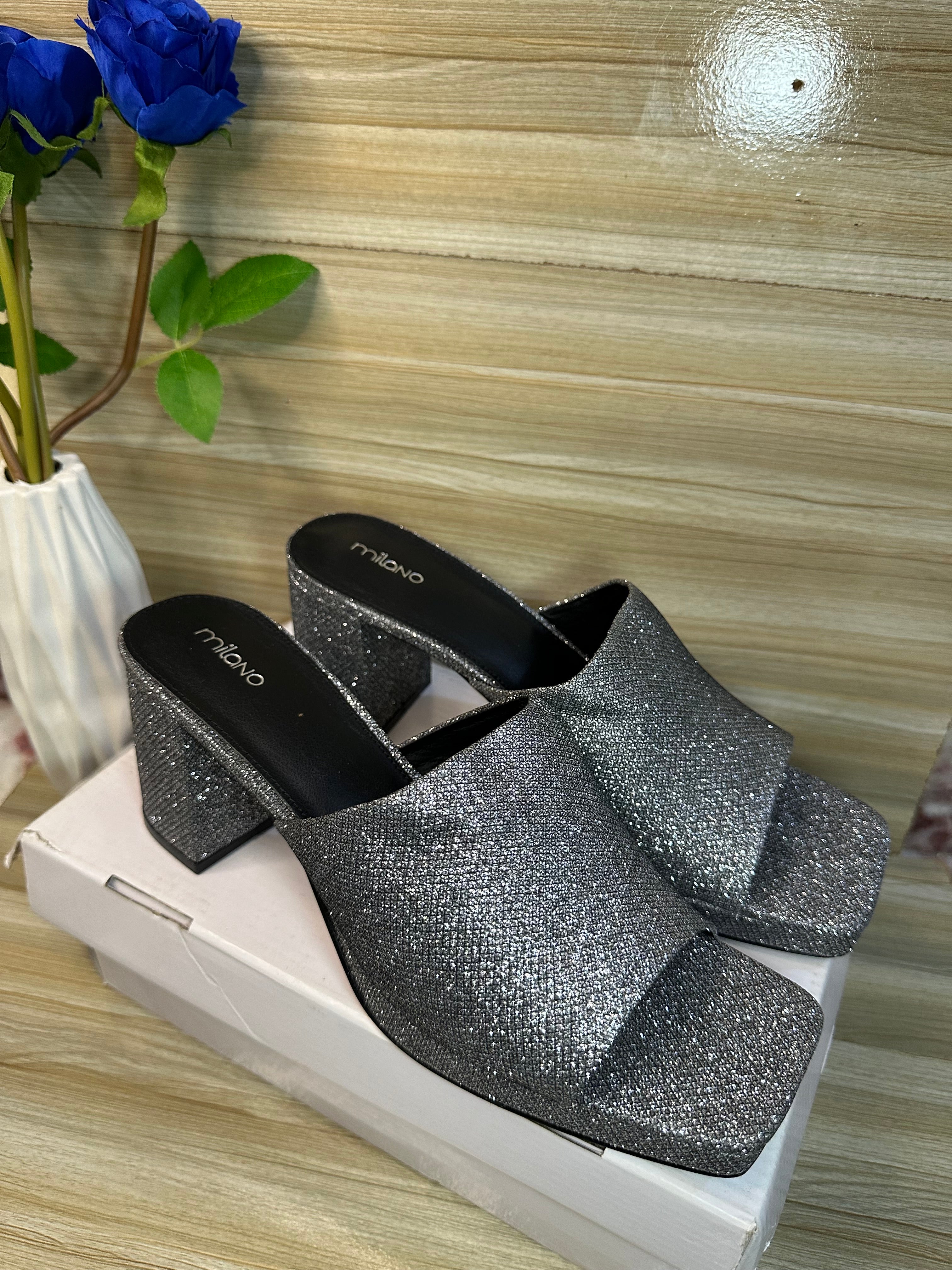 Milano chunky silver heels