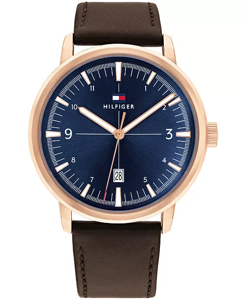 Tommy hilfigher Men's Brown Leather Strap Watch 44mm