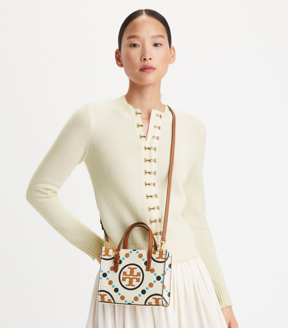 TORY BURCH MINI T MONOGRAM CONTRAST EMBOSSED SQUARE TOTE