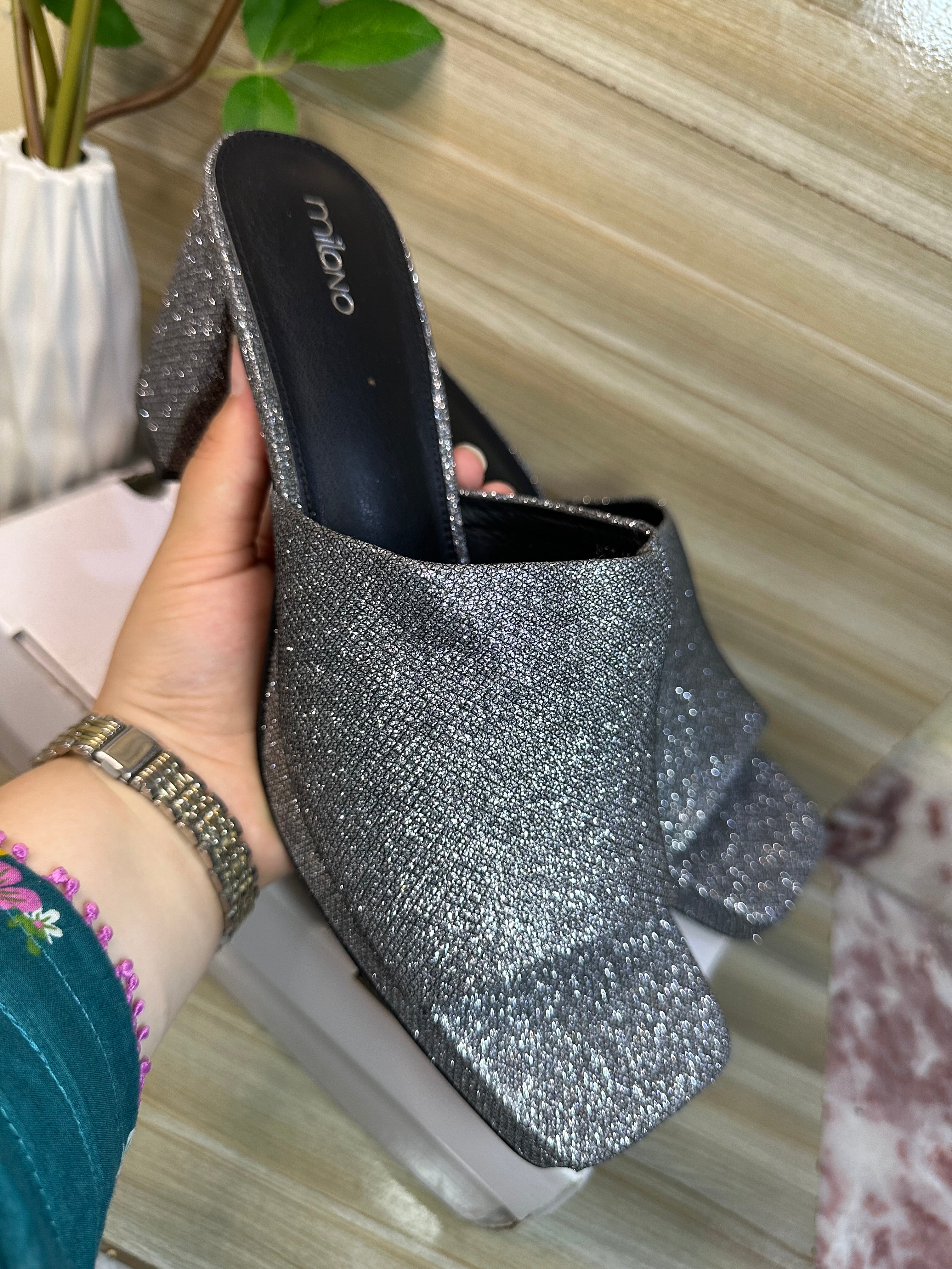 Milano chunky silver heels