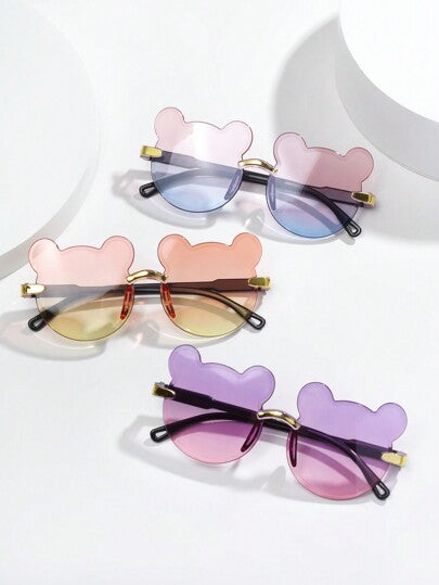 3pcs Children's Cute Bear Ear Design Fashion Gradient Fashion Glasses For Daily Wear
