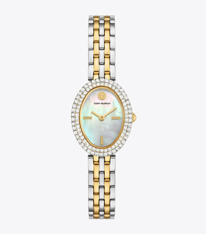 TORY BURCH Oval Stainless Quartz Watch, 22 x 28mm
