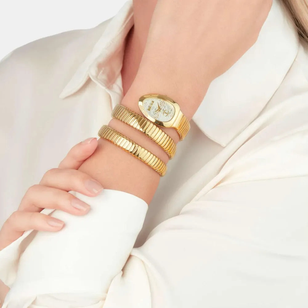 Just Cavalli Cosenza Silver Dial Gold Steel Strap Watch For Women - JC1L232M0025