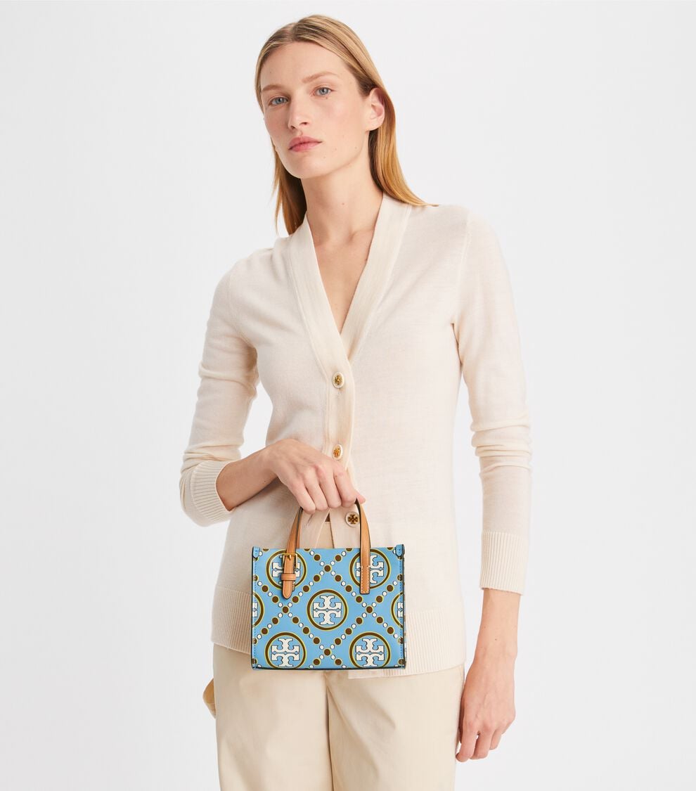 TORY BURCH MINI T MONOGRAM CONTRAST EMBOSSED SQUARE TOTE