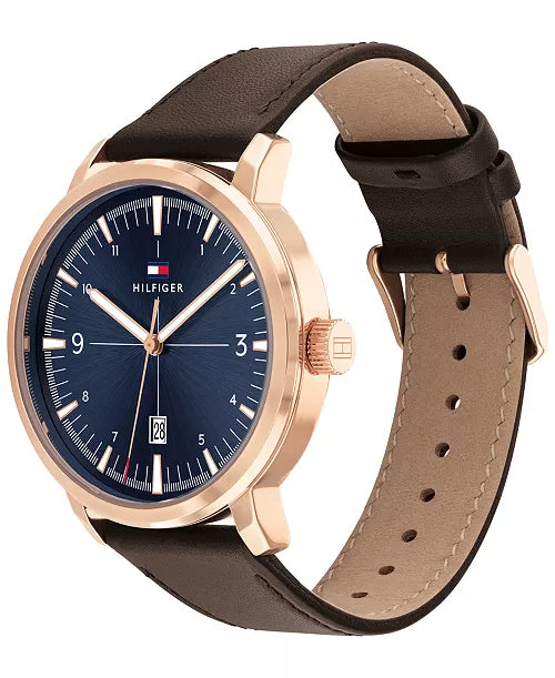 Tommy hilfigher Men's Brown Leather Strap Watch 44mm