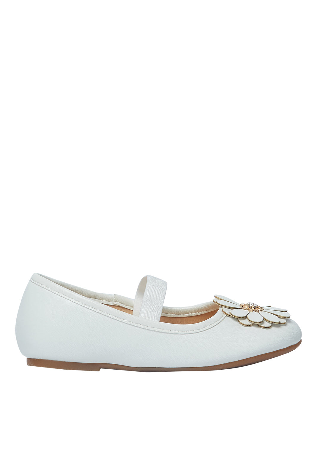 Redtag Girls White Floral Trim Ballerina Shoe