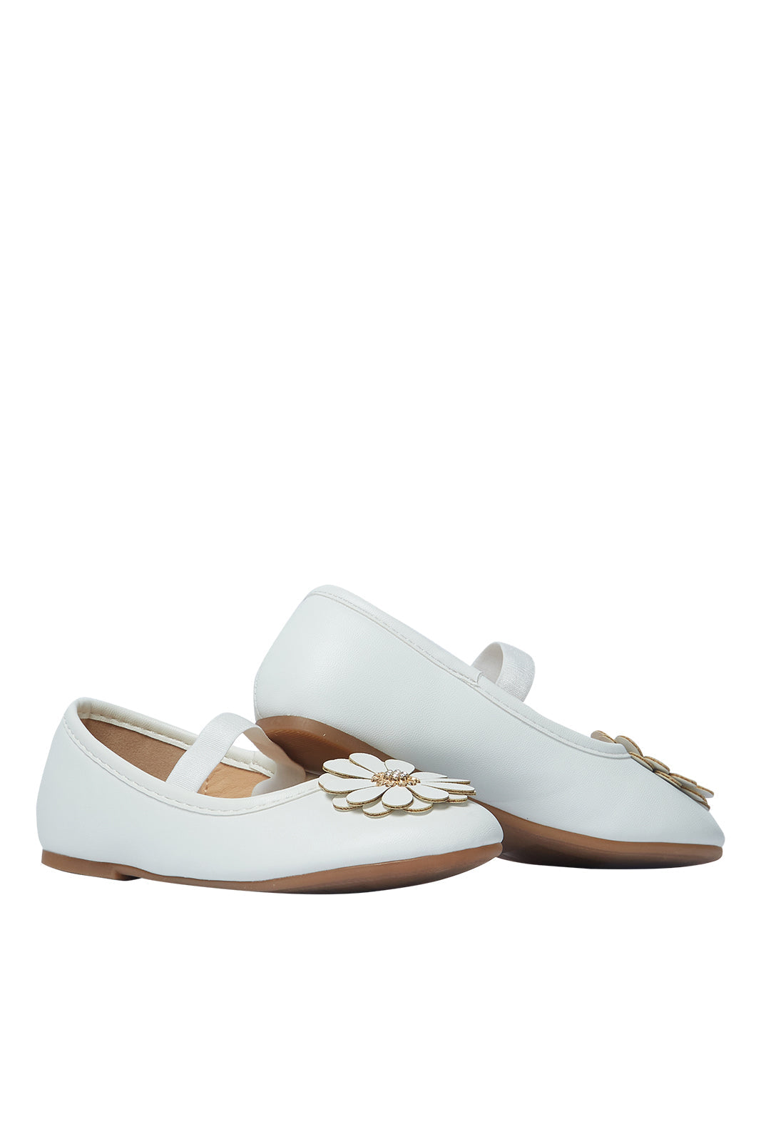 Redtag Girls White Floral Trim Ballerina Shoe