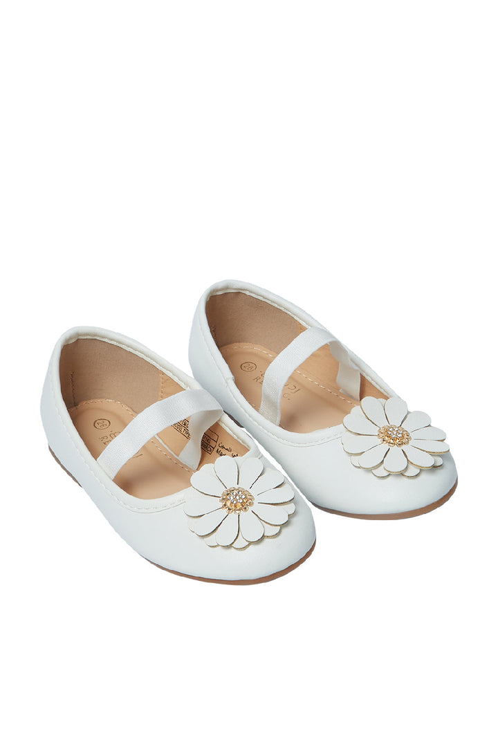 Redtag Girls White Floral Trim Ballerina Shoe