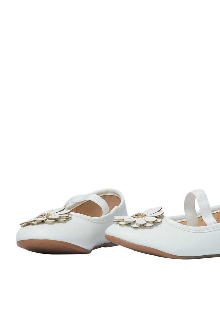 Redtag Girls White Floral Trim Ballerina Shoe