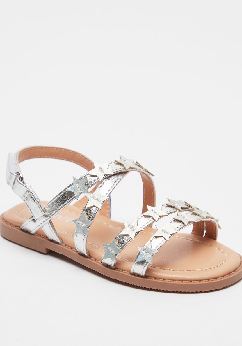 Juniors Star Applique Flat Sandals with Hook and Loop Closure