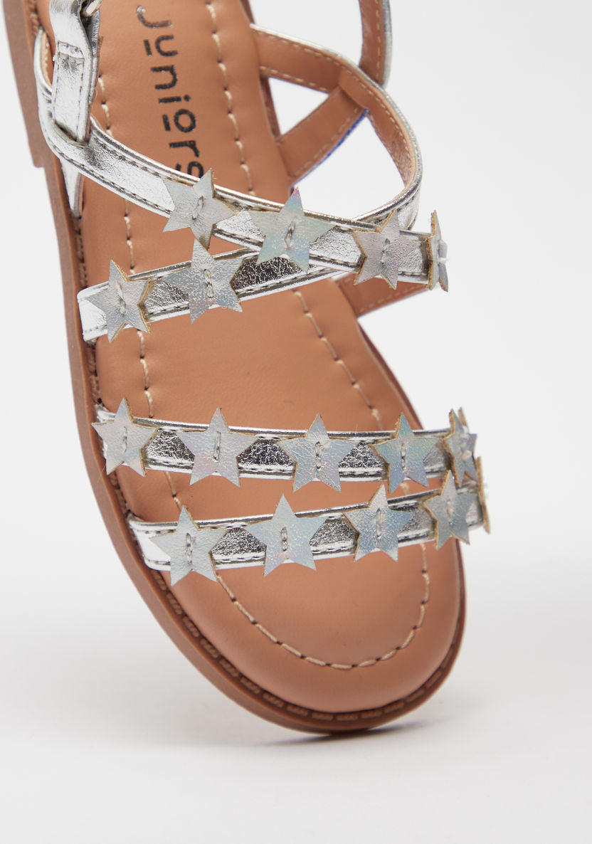 Juniors Star Applique Flat Sandals with Hook and Loop Closure