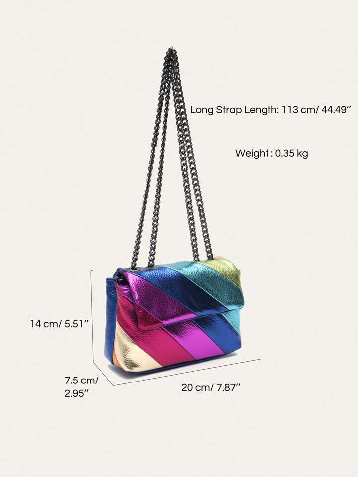 CEZIRA Fashion Mini Square Metallic Colorful Stripes Cross Body Shoulder Handbag