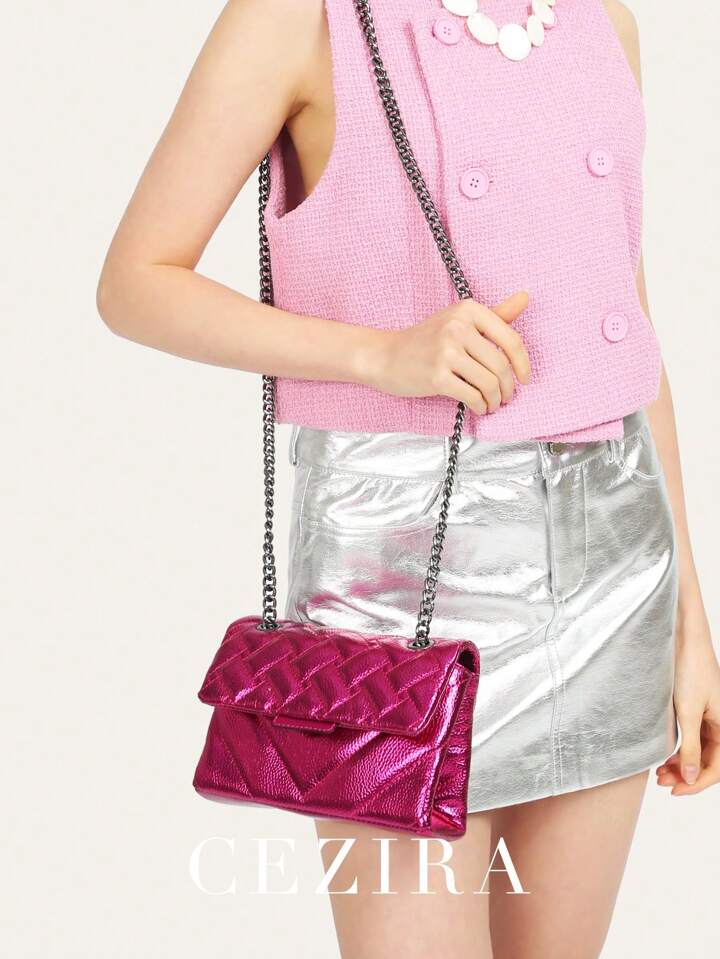 CEZIRA 1 Pc Fashionable Metallic Color PU Leather Bag