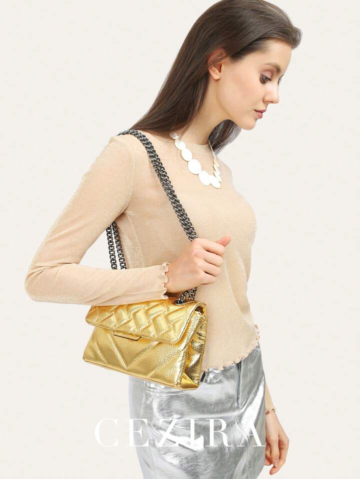 CEZIRA 1 Pc Fashionable Metallic Color PU Leather Bag