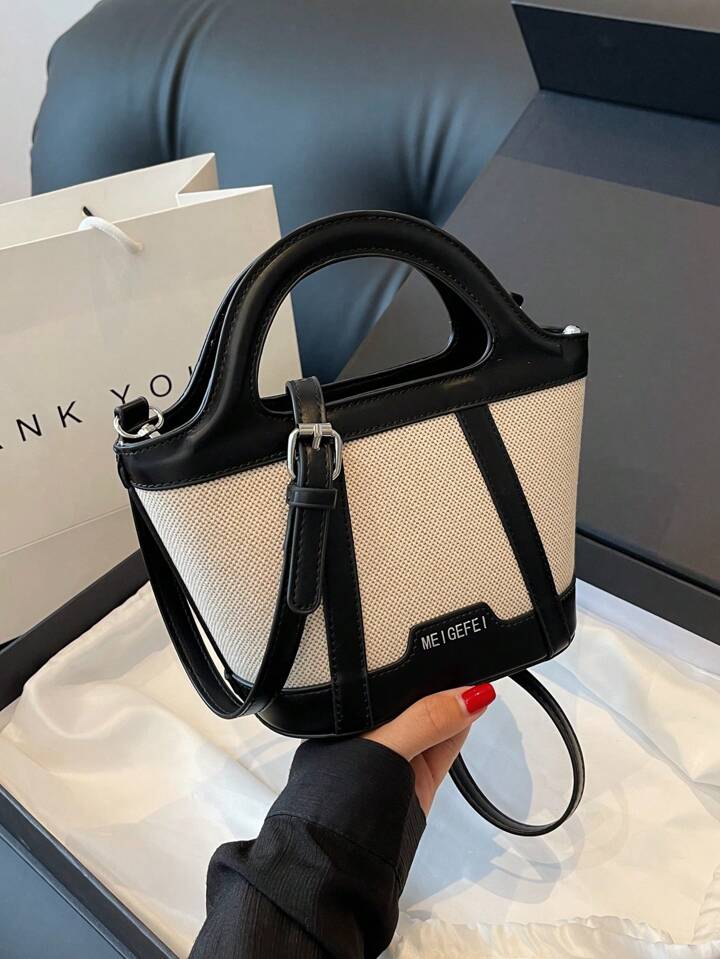 Shein 1pc Korean-Style Black Barrel Bag