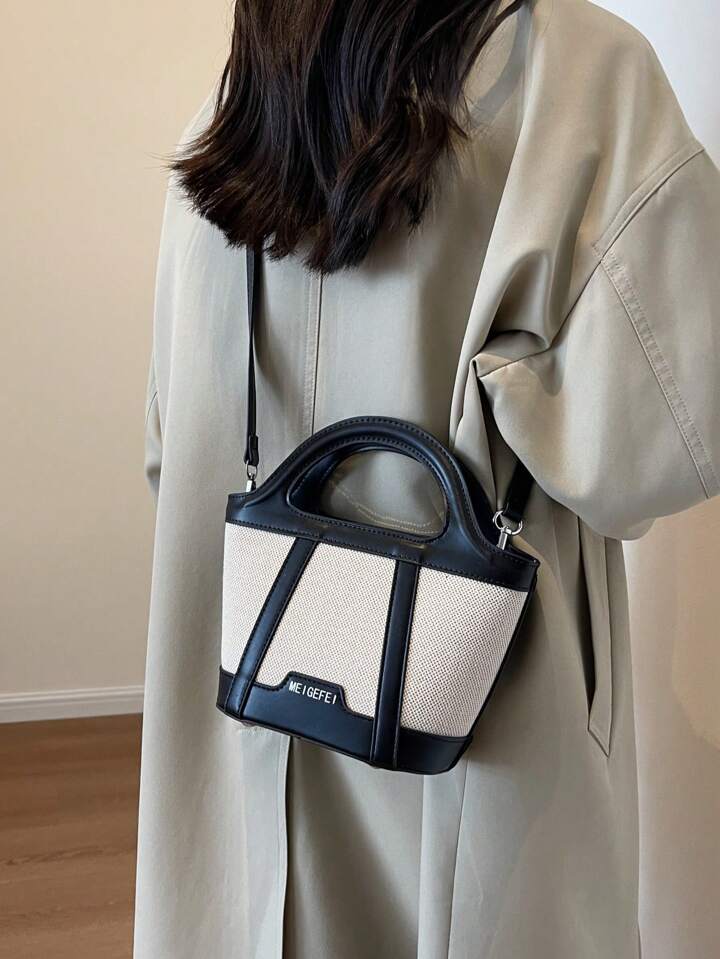 Shein 1pc Korean-Style Black Barrel Bag