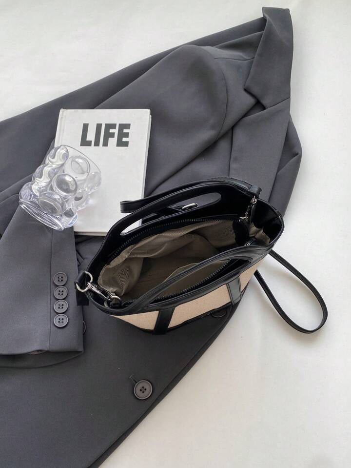 Shein 1pc Korean-Style Black Barrel Bag