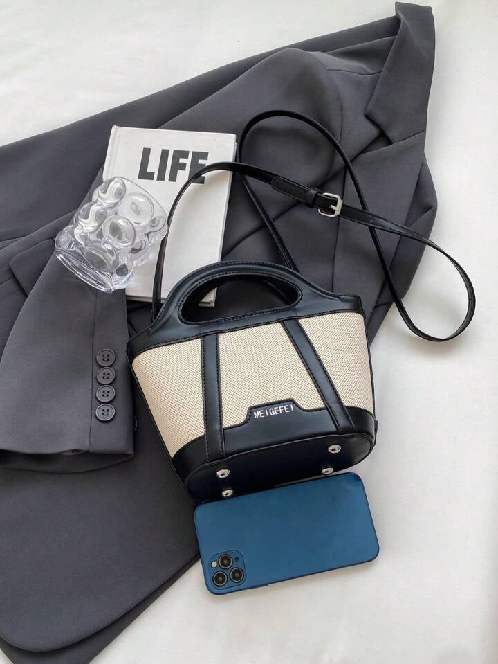 Shein 1pc Korean-Style Black Barrel Bag