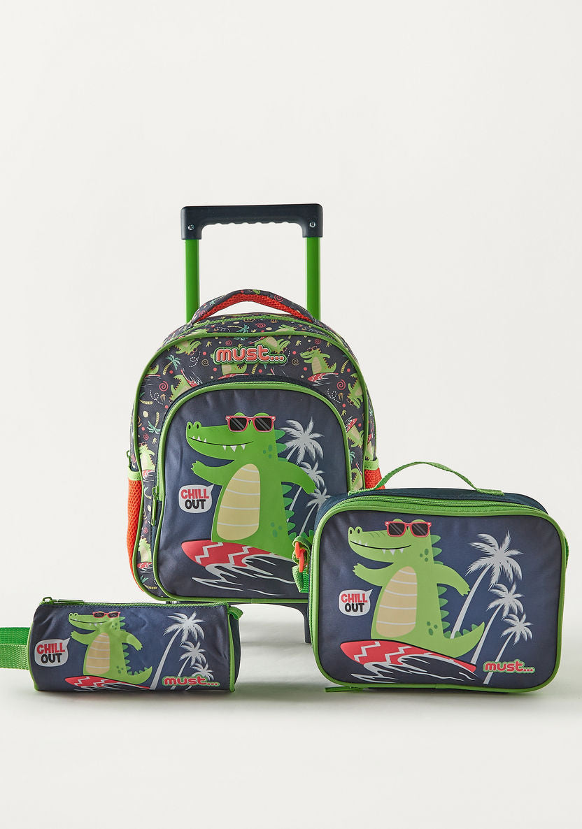 Must 3-Piece Dinosaur Print 12-inch Trolley Backpack Set