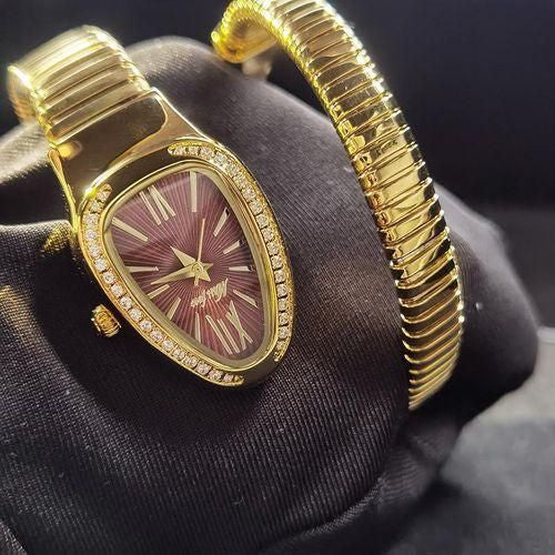 Red Snake watch Head Diamond Gold Quartz Watch