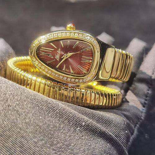Red Snake watch Head Diamond Gold Quartz Watch