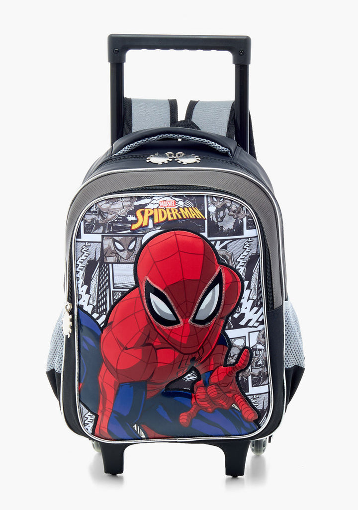 Spider-Man Print Trolley Backpack with Retractable Handle and Zip Closure - 14 inches