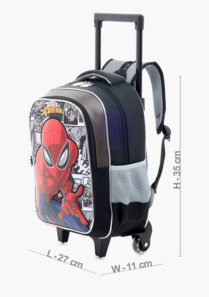 Spider-Man Print Trolley Backpack with Retractable Handle and Zip Closure - 14 inches