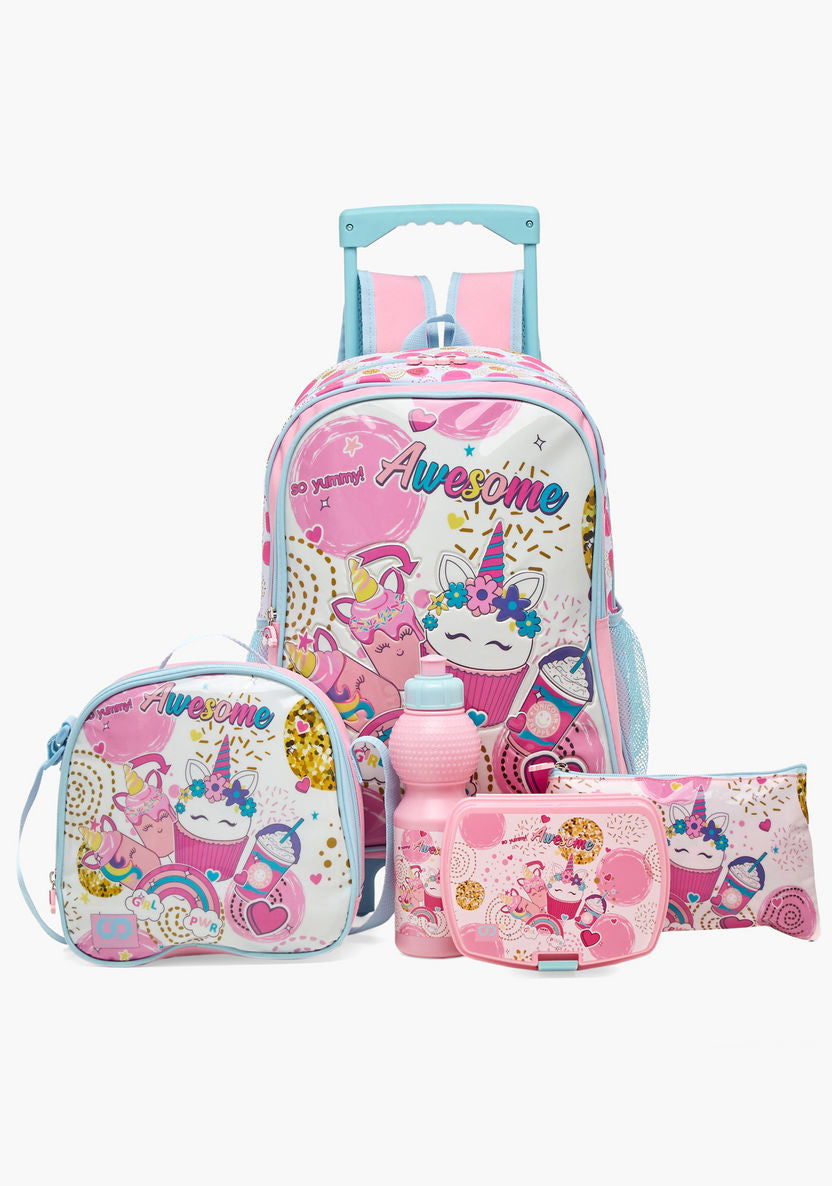SAMI STUDIO Cupcake Print 5-Piece Trolley Backpack Set - 16 inches