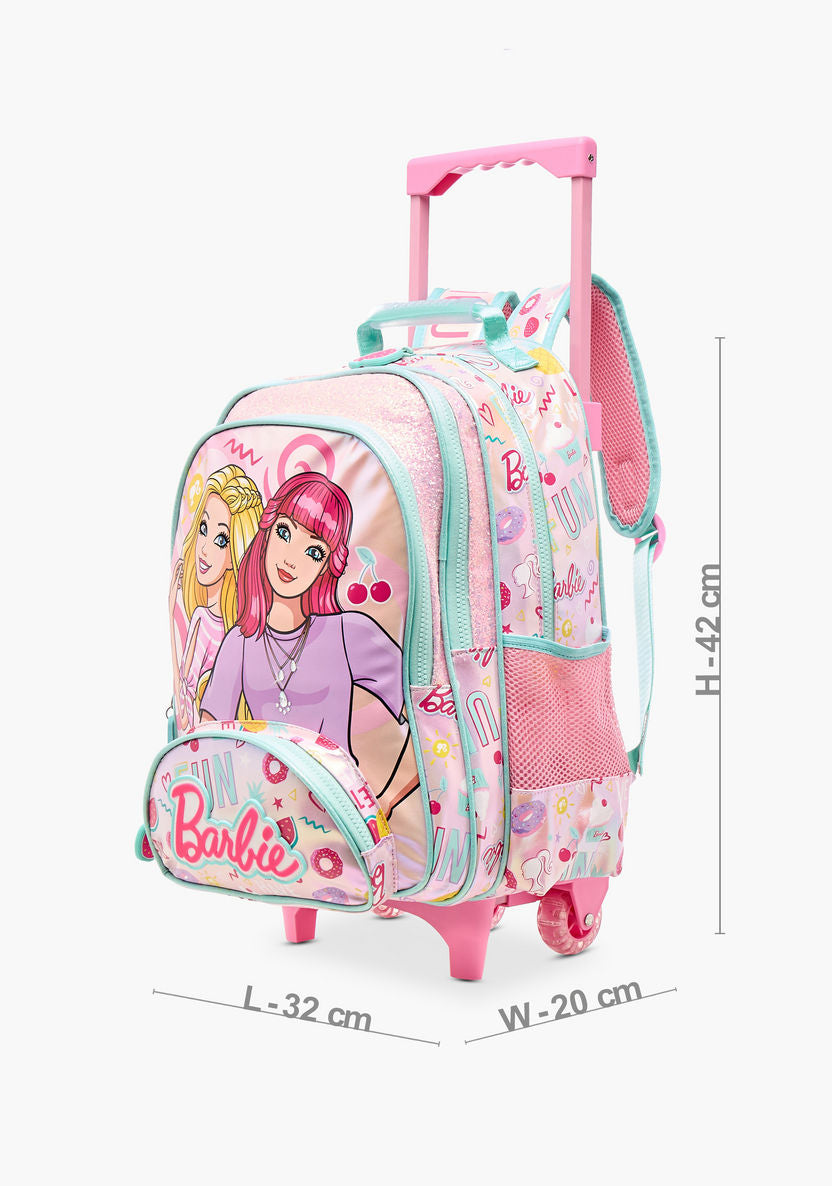 Barbie Print Trolley Backpack with Adjustable Shoulder Straps - 16 inches