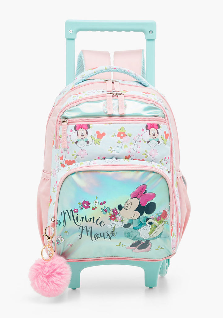 Disney Minnie Mouse Print Trolley Backpack with Wheels and Retractable Handle - 14 inches