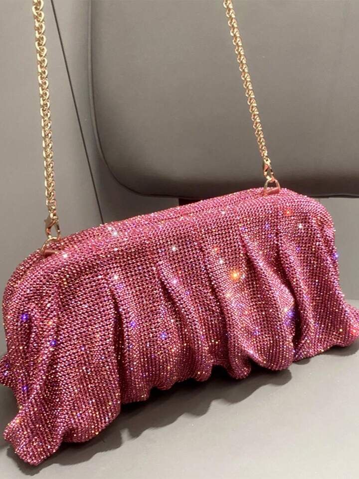 Trending Rhinstones trending evening clutch bag(Pink)