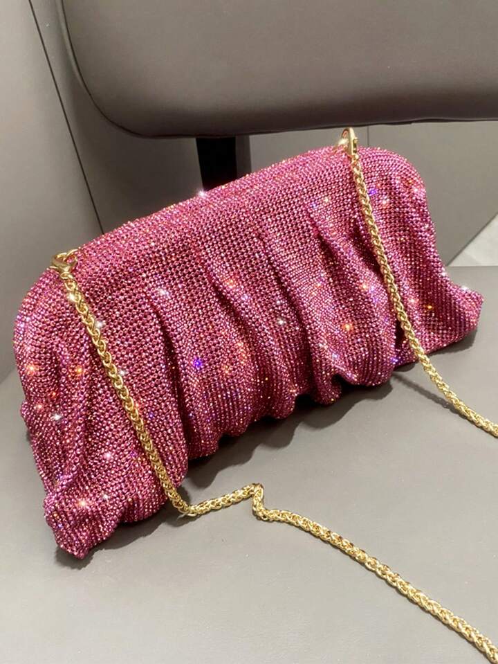 Trending Rhinstones trending evening clutch bag(Pink)