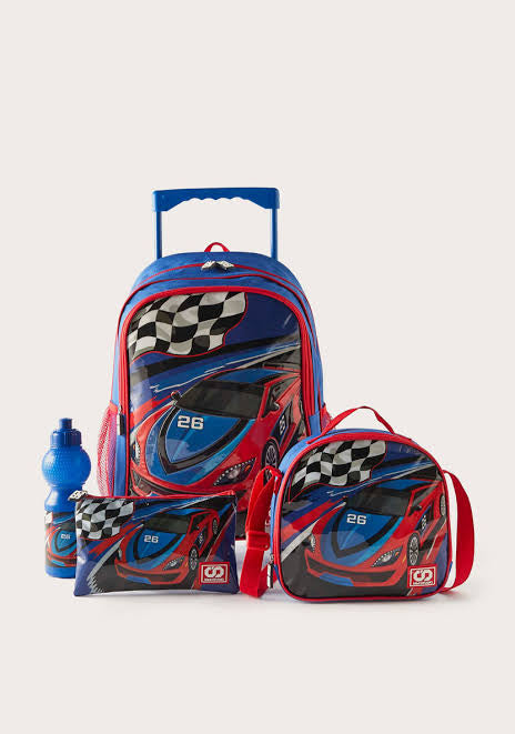 Racing car Print 5-Piece 16-inch Trolley Backpack Set -