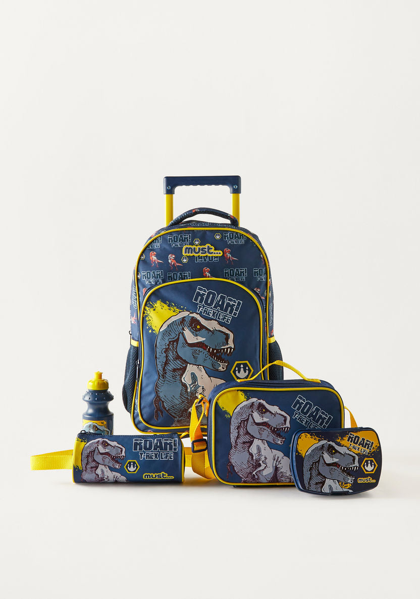 Must 5-Piece Dinosaur Print 16-inch Trolley Backpack Set