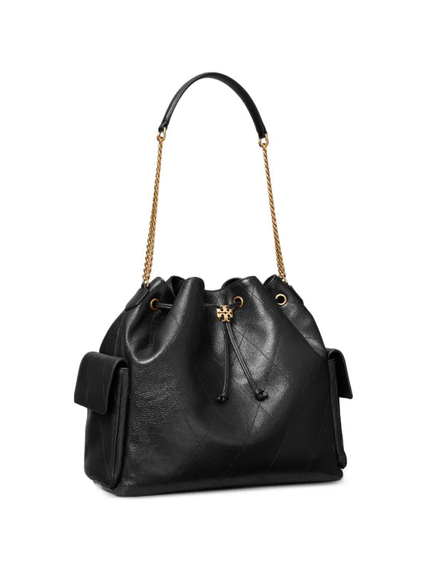 TORY BURCH  CHARLIE QUILTED SUEDE DRAWSTRING SHOULDER BAG(large)